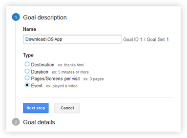Name Goal and Select Event