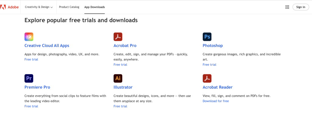 Adobe free trials