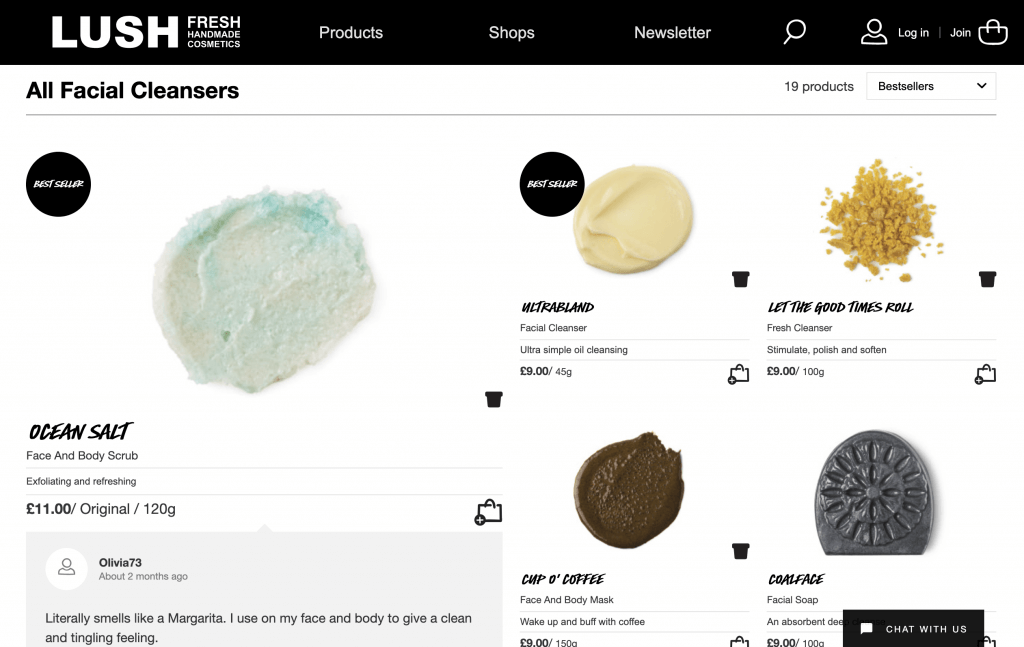 bad example of product segmentation lush