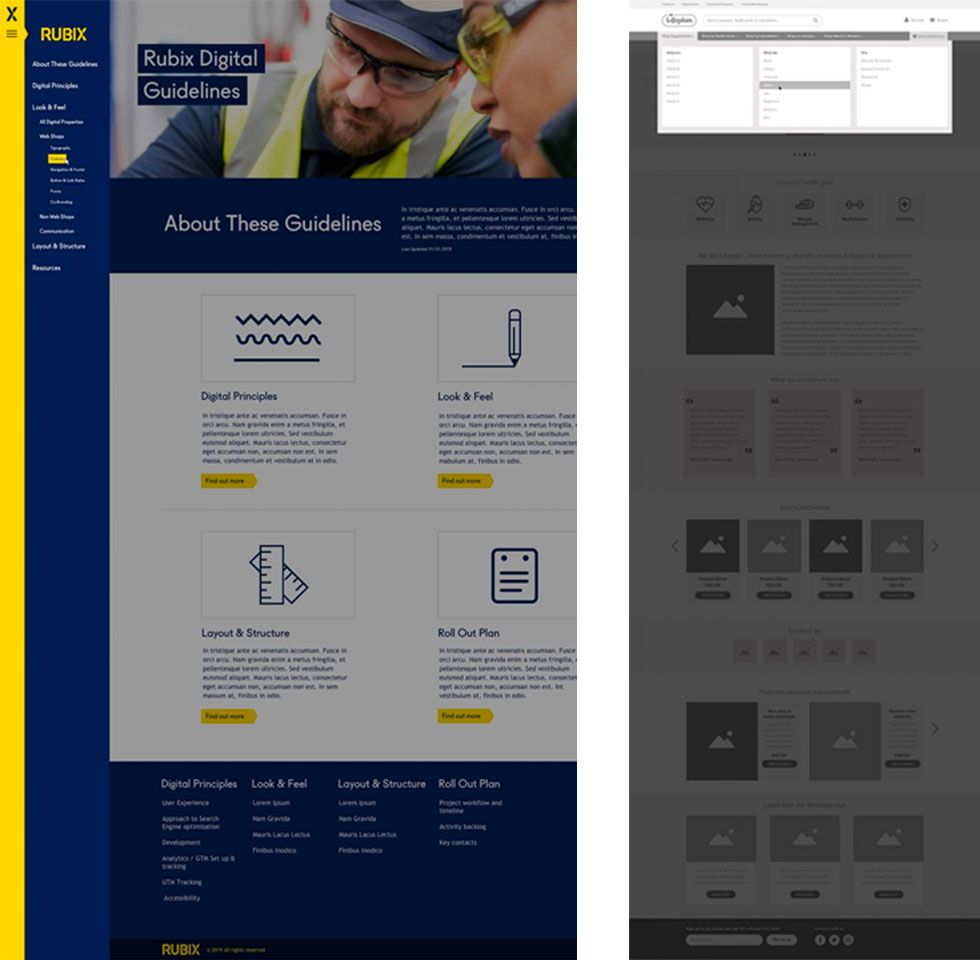 Navigation design and wireframe on the Rubix and Lifeplan sites