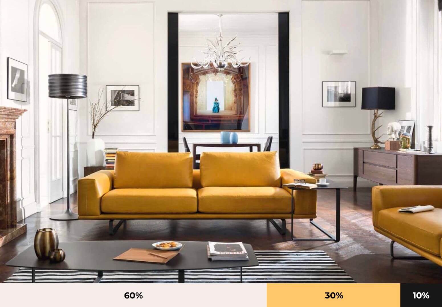 living room using 60-30-10 rule for colours