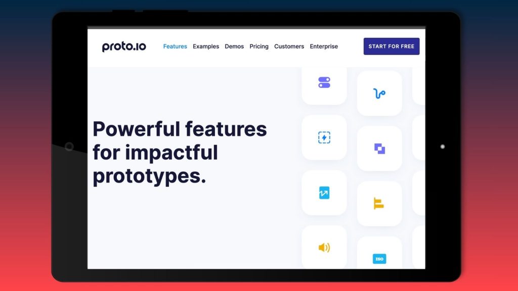 A tablet screen shows Proto.io, one of the best prototyping tools for UX and UI design and development.