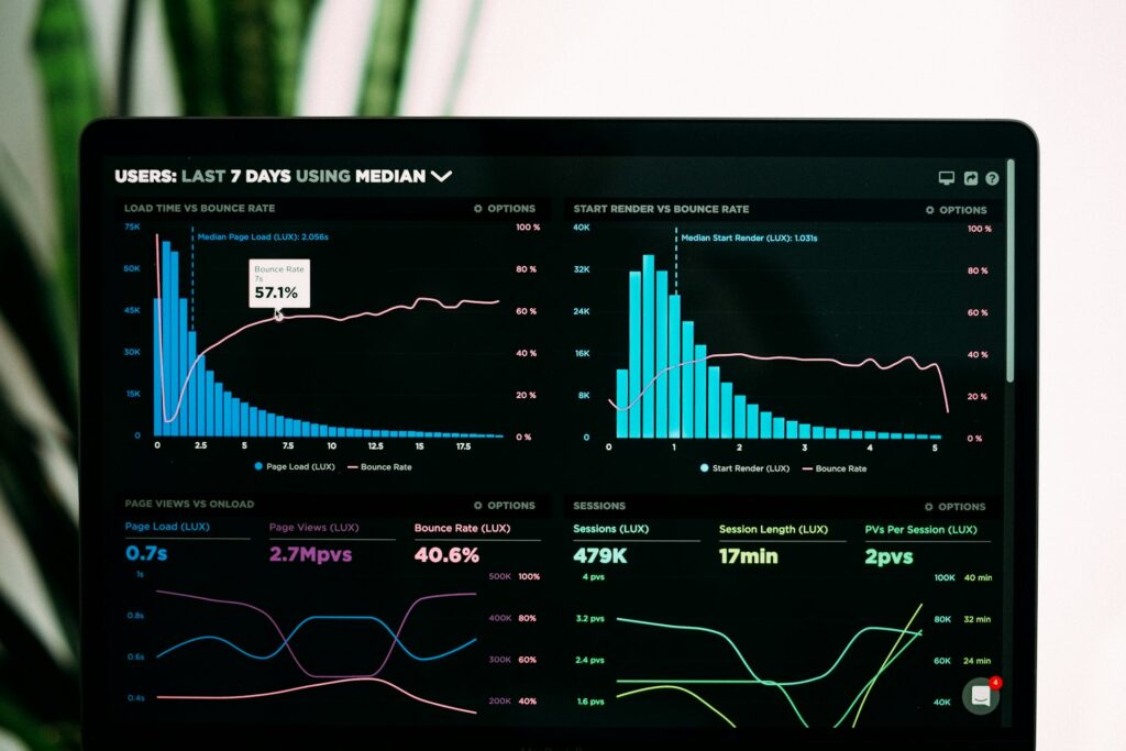 An iPad screen shows key content marketing metrics.