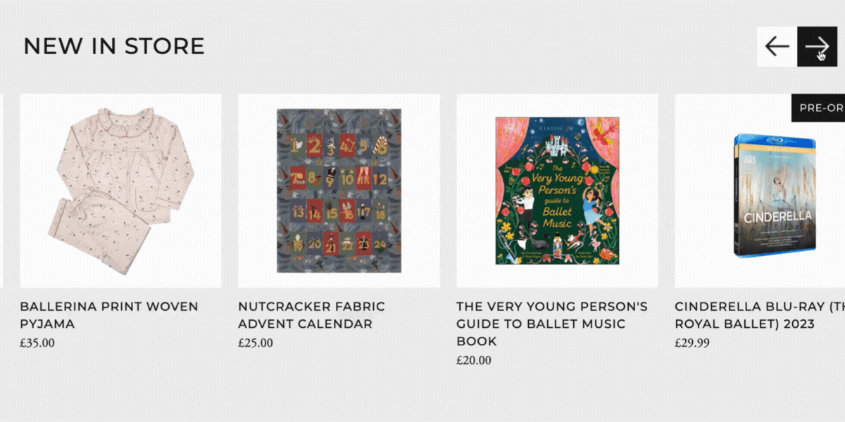 The ‘new in store’ section of the ROH shop reveals new items as the user navigates. 