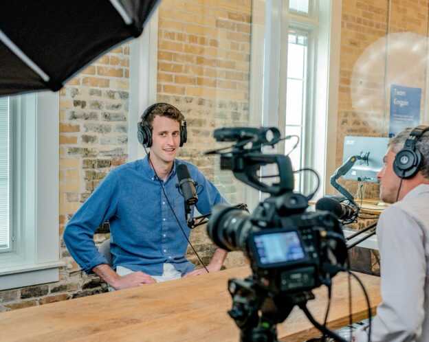 A man making a podcast