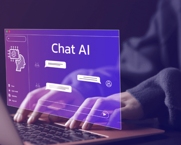 person typing on laptop chat ai